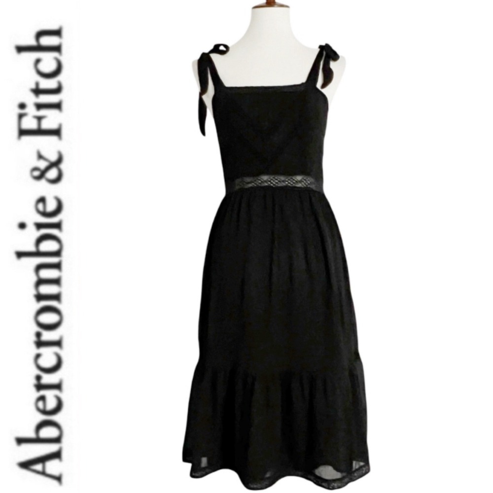 Abercrombie & Fitch XS Black Dress Tie Strap Sleeveless Midi‎ Lace Trim